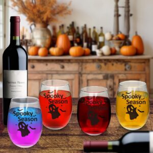 CNVOILA Halloween Wine Glass with Cute Ghost Design -Halloween Gifts for Women Spooky Season Stemless Drinkware - Ideal for Halloween Parties and Fall Decor - Festive Beverage Cup 18oz