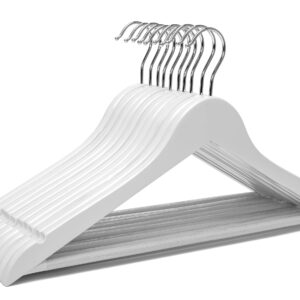 White Wood Bridal Dress Hangers Wooden Coat Hanger, Heavy Duty Clothes Hangers, Solid Wood Hangers for Shirts, Jackets, Pants, Wedding Dress, Bridesmaid Suits 10 Pack-HL01W