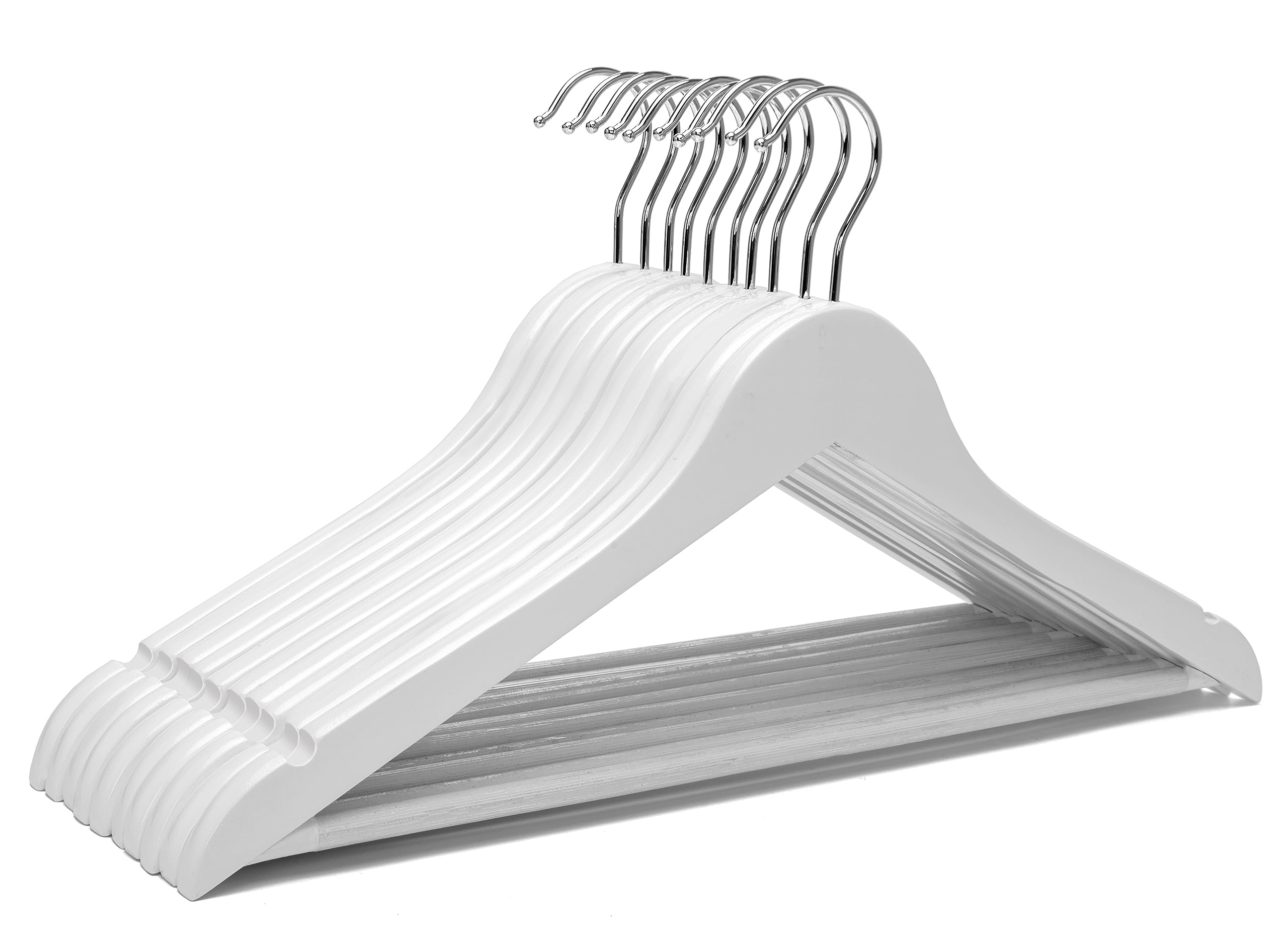 White Wood Bridal Dress Hangers Wooden Coat Hanger, Heavy Duty Clothes Hangers, Solid Wood Hangers for Shirts, Jackets, Pants, Wedding Dress, Bridesmaid Suits 10 Pack-HL01W