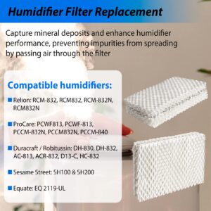 Jowlawn Humidifier Filter Replacement- 4 Pack WF813 Humidifier Wick Filter Compatible with Equate EQ 2119-UL, Relion RCM-832 RCM-832N, ProCare PCCM-832N Cool Mist Humidifier Filters