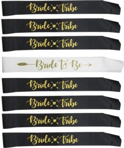 set bachelorette party decorations:1 bride to be sash and 7 bride tribe sashes, bridal shower decorations, wedding party favors (black 8 pcs) - bridal shower supplies 8pcs - bridal shower party 8pcs