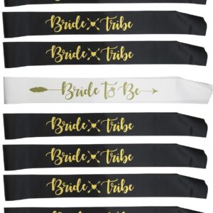 Set Bachelorette Party Decorations:1 Bride to Be Sash and 7 Bride Tribe Sashes, Bridal Shower Decorations, Wedding Party Favors (Black 8 Pcs) - Bridal Shower Supplies 8pcs - Bridal Shower Party 8pcs