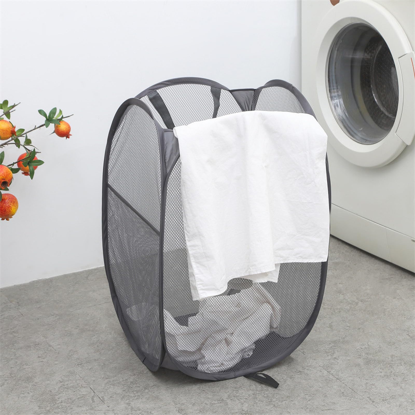 Collapsible Mesh Laundry Basket，Pop Up Laundry Hamper-Easy Storage, Ideal for Home and Travel Use (2 dark gray)