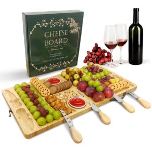 naturenest large bamboo charcuterie board, folding portable cheese serving tray, multipurpose cheese board knife set, suitable for outdoor, wedding anniversary, christmas, thanksgiving gifts (medium)