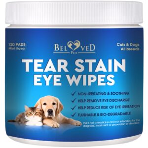 cat & dog eye wash wipes & tear stain remover, cleaner | helps with pink eye, relief allergies symptoms, runny, dry eyes - safe for small animals (eye wipes)