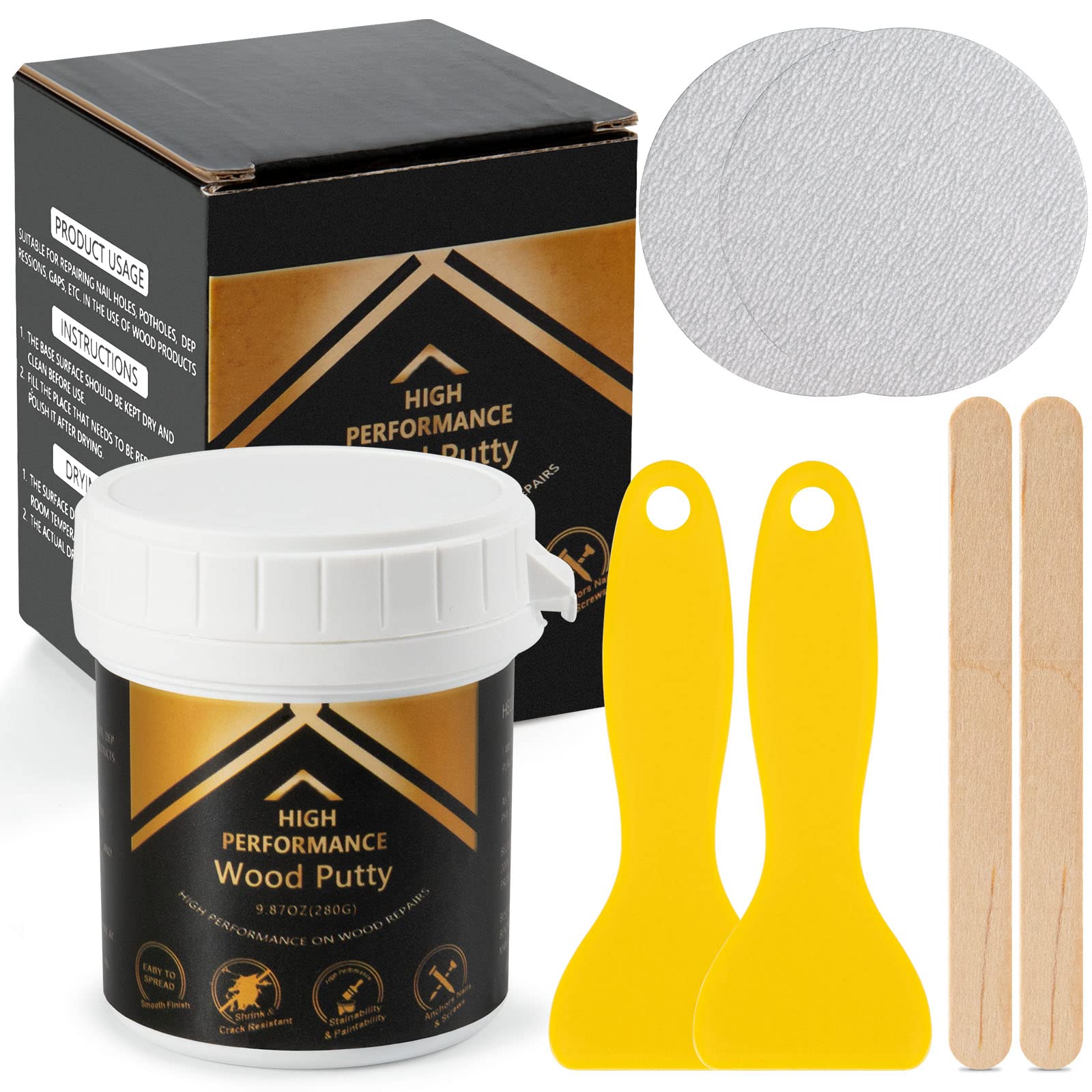 Deuvuo Black Wood Filler Putty, High-Performance Black Wood Filler Paste kit - Quickly Fix Wood Cracks and Blemishes with Wood Hole Filler - Paintable, Stainable, Sandable & Quick Drying - 9.87 Ounce