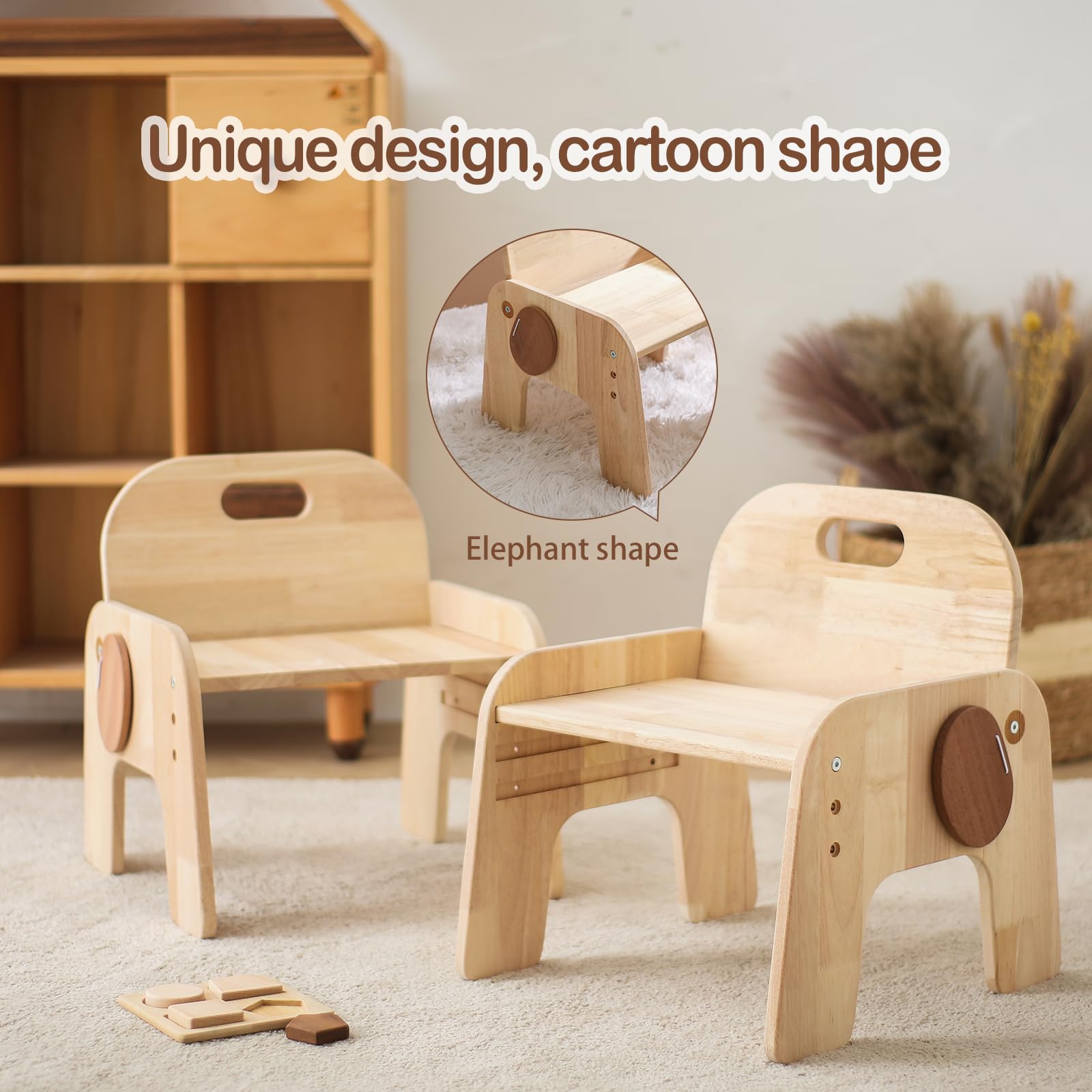 ibwaae Natural Solid Wooden Kids Chair Height-adjustable Wooden Chair for Toddlers Montessori Furniture Birthday Gift for Children