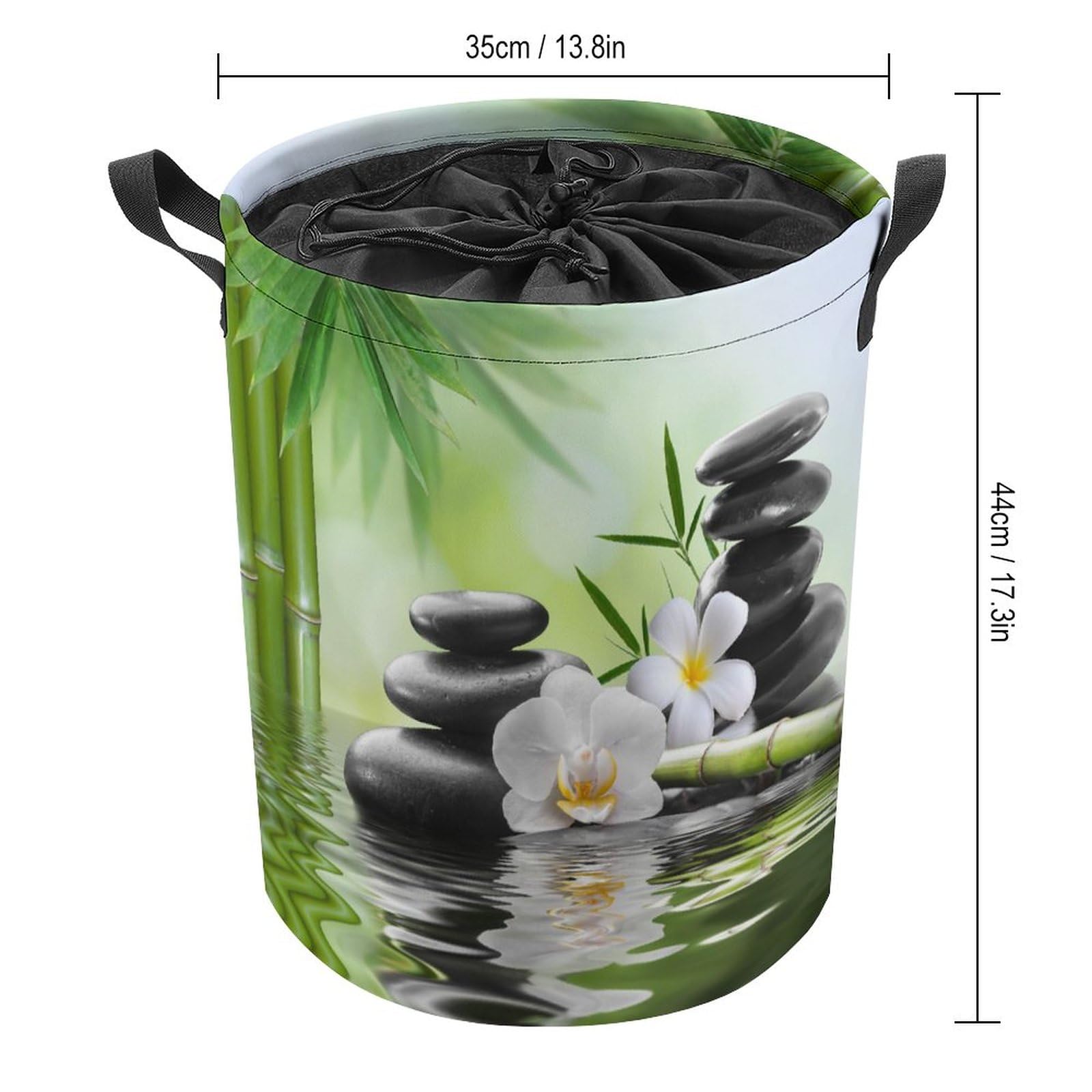 Zen Spring Garden Foldable Waterproof Laundry Basket Japanese Style Spa Black Stone White Flower Green Bamboo Print for Blanket Toys Dirty Clothes in Living Room Bathroom Bedroom One Size