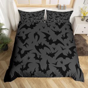 bats pattern bedding set,night duvet cover for kids teens boys girls,bats comforter cover decorative room,black and gray quilt cover with 2 pillowcases,king size