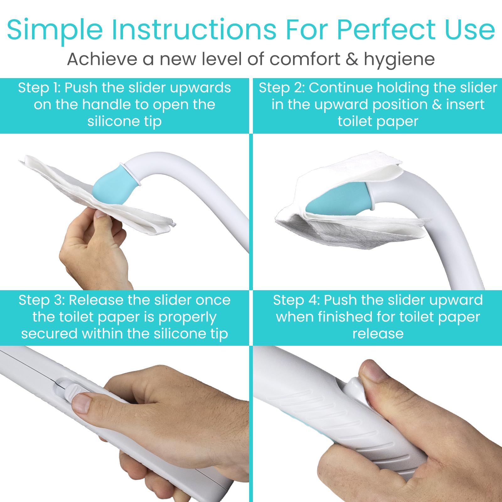 Vive Toilet Aids for Wiping Bottom - Bum Wipe Wand Assist Tool for Toileting - 15" Long Reach Comfort Wiper for Obese, Bathroom Extender - Handicap Assistance for Personal Hygiene for Adults, Seniors