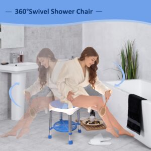 Swivel Shower Stool for Inside Shower-360 Degree Rotating Shower Chair with 5 Adjustable Height, Storage Tray, Anti-Slip Rubber Tips, Bath Chair Shower Bench Seat for Seniors Elderly, Handicap 300 LBS