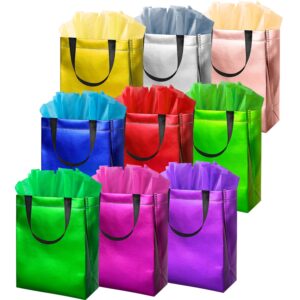 blewindz colorful gift bags with tissues – 9pcs reusable gift bags medium size - ideal for goodie bags, birthday gift bag, party favor bags, shopping bags