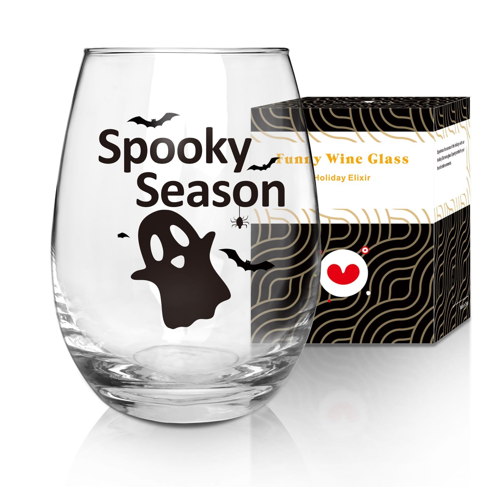 CNVOILA Halloween Wine Glass with Cute Ghost Design -Halloween Gifts for Women Spooky Season Stemless Drinkware - Ideal for Halloween Parties and Fall Decor - Festive Beverage Cup 18oz