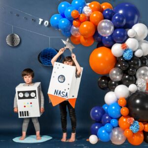 Biapian Blue and Orange Balloon Arch, 113Pcs Navy Blue and Orange Balloon Garland with Dark Light Blue and Orange Black White Latex Balloons for Boys Men Space Birthday Graduation Party Decorations