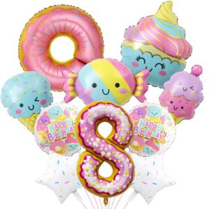 10pcs ice cream balloons, ice cream donut candy birthday number mylar foil balloon ice cream theme 8th birthday party supplies decorations (8th)