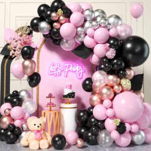 biapian pink and black balloon arch kit, 119pcs pink rose gold silver balloon garland transparent latex balloons chrome balloon helium for birthday baby shower graduation wedding party decorations