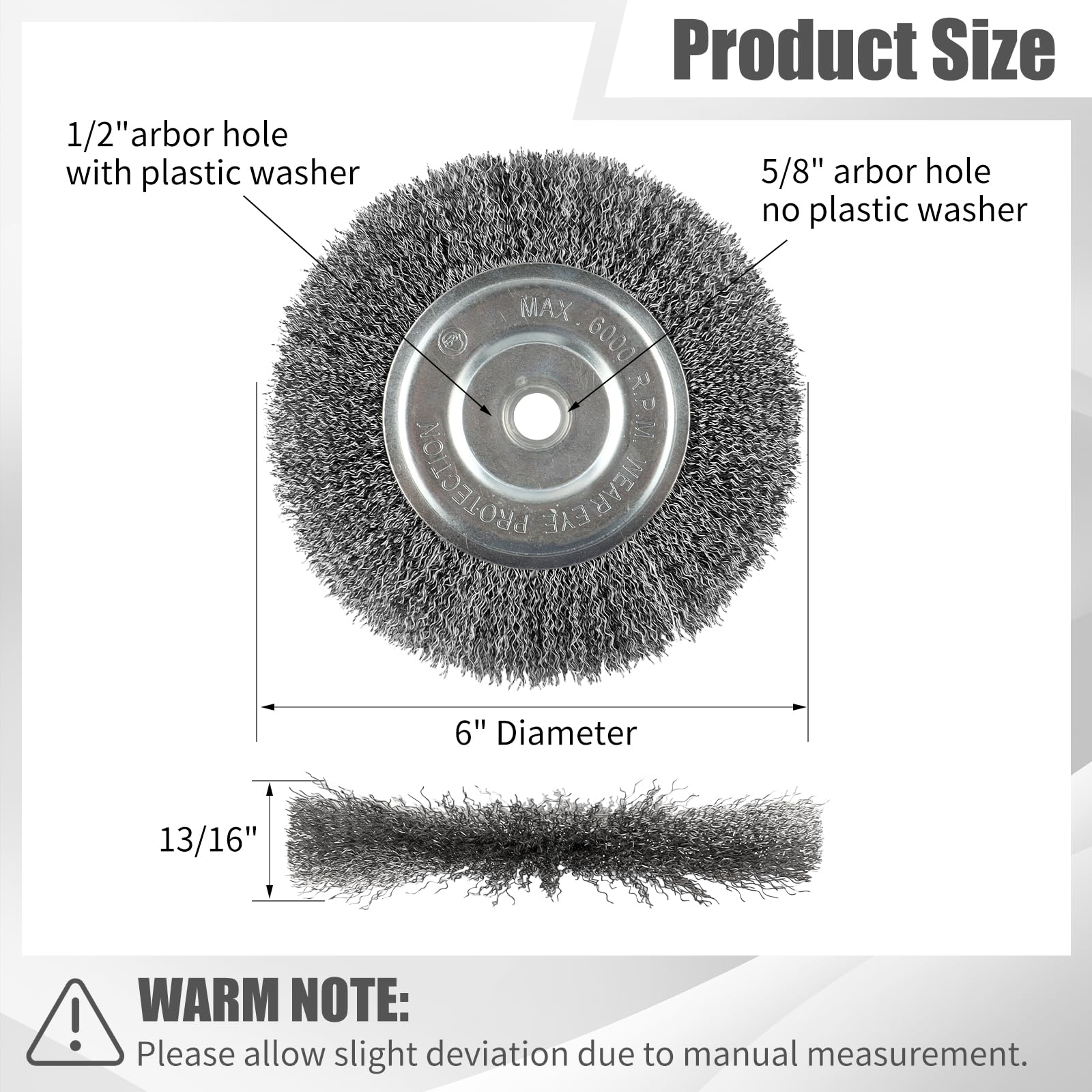 WENORA 6-Inch Wire Wheel for Bench Grinder, 0.012 Carbon Steel, Bench Grinder Wire Wheel with 1/2" & 5/8" Arbor Hole