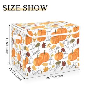 senya Thanksgiving Storage Baskets Collapsible Storage Bins with Lids, Pumpkin Leaf Fall Autumn Thanksgiving Storage Boxes Clothes Baskets for Organizing