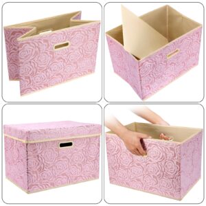 Fassave Foldable Storage Bins with Lids, 2 Packs Fabric Storage Container Basket Cube with Handles for Office, Bedroom, Closet (Small-2 Pack, Pink Pattern)