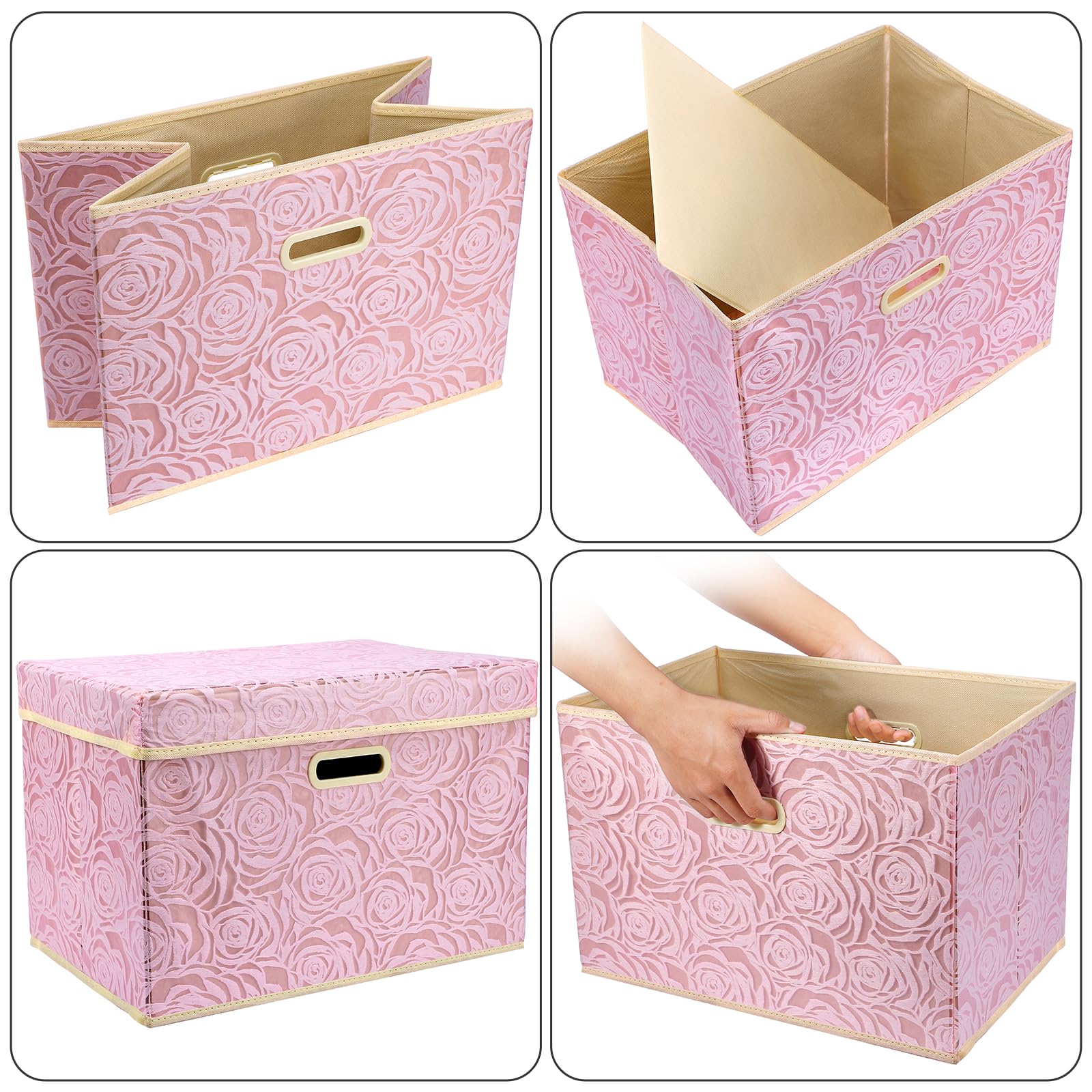 Fassave Foldable Storage Bins with Lids, 2 Packs Fabric Storage Container Basket Cube with Handles for Office, Bedroom, Closet (Large-2 Pack, Pink Pattern)