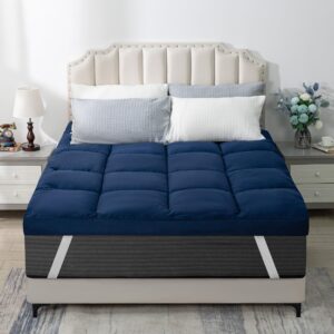 Twin Mattress Topper, Comfort Cooling 3D Snow Down Alternative, Soft Fluffy Top for Back Pain, Thick Mattress Pad with Adjustable Straps, Blue