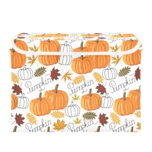 senya Thanksgiving Storage Baskets Collapsible Storage Bins with Lids, Pumpkin Leaf Fall Autumn Thanksgiving Storage Boxes Clothes Baskets for Organizing