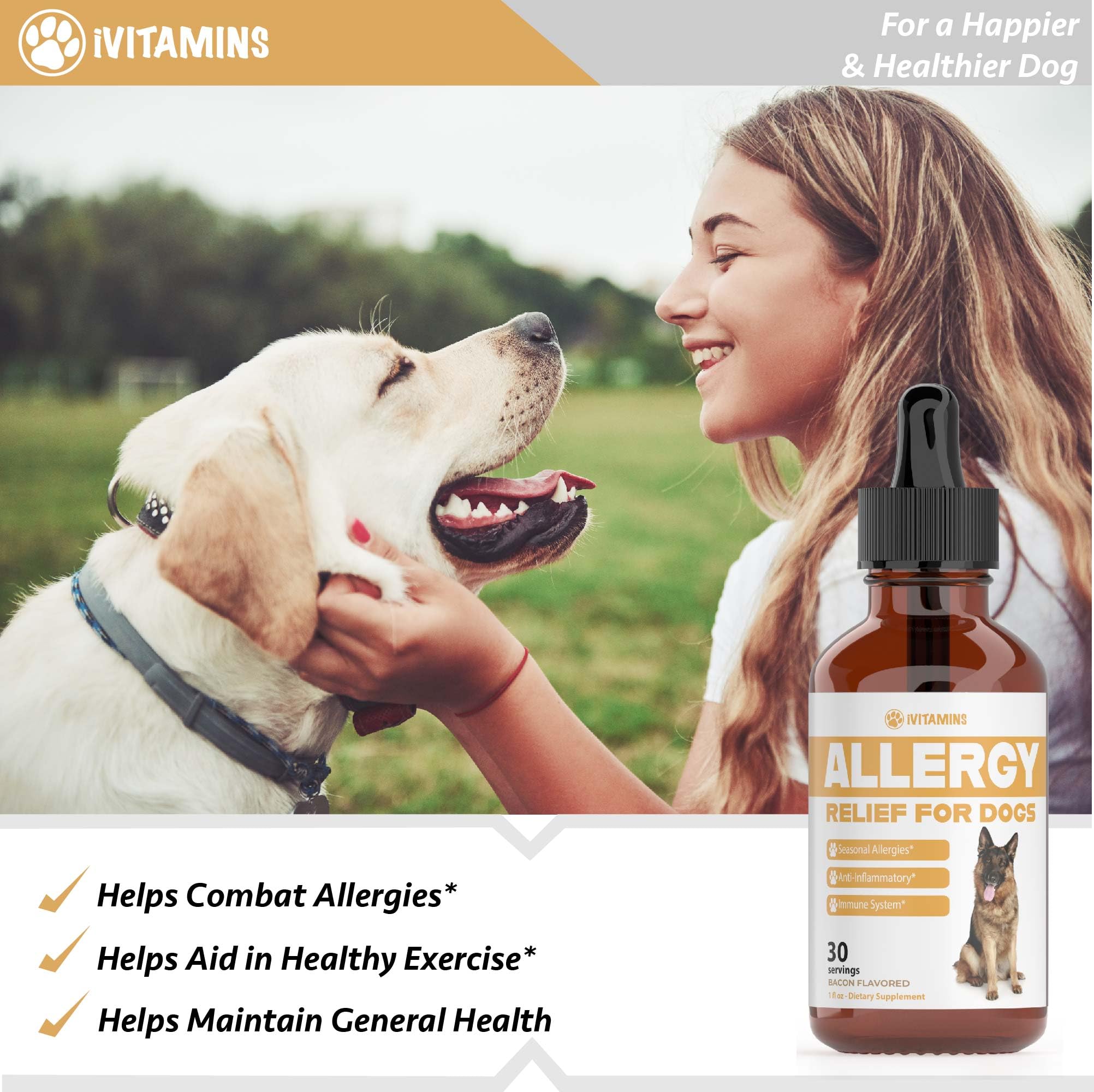 Natural Dog Allergy Relief - Helps to Naturally Support Allergy & Itch Relief for Dogs - Allergy Relief for Dogs Itching - Itch Relief for Dogs - Dog Itch Relief - Dog Allergy Support - 1 fl oz (Dogs)