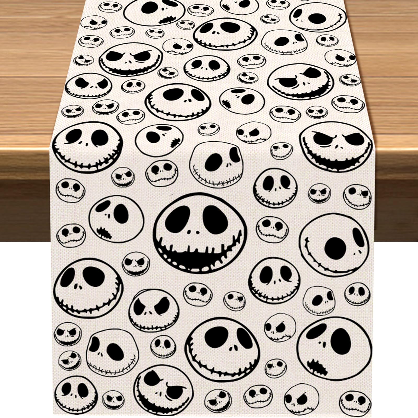 Vohado Nightmare Before Christmas Table Runner Jack Skellington Birthday Party Decorations Halloween Sugar Dining Room Home Kitchen Decor (White, 13" x 72")