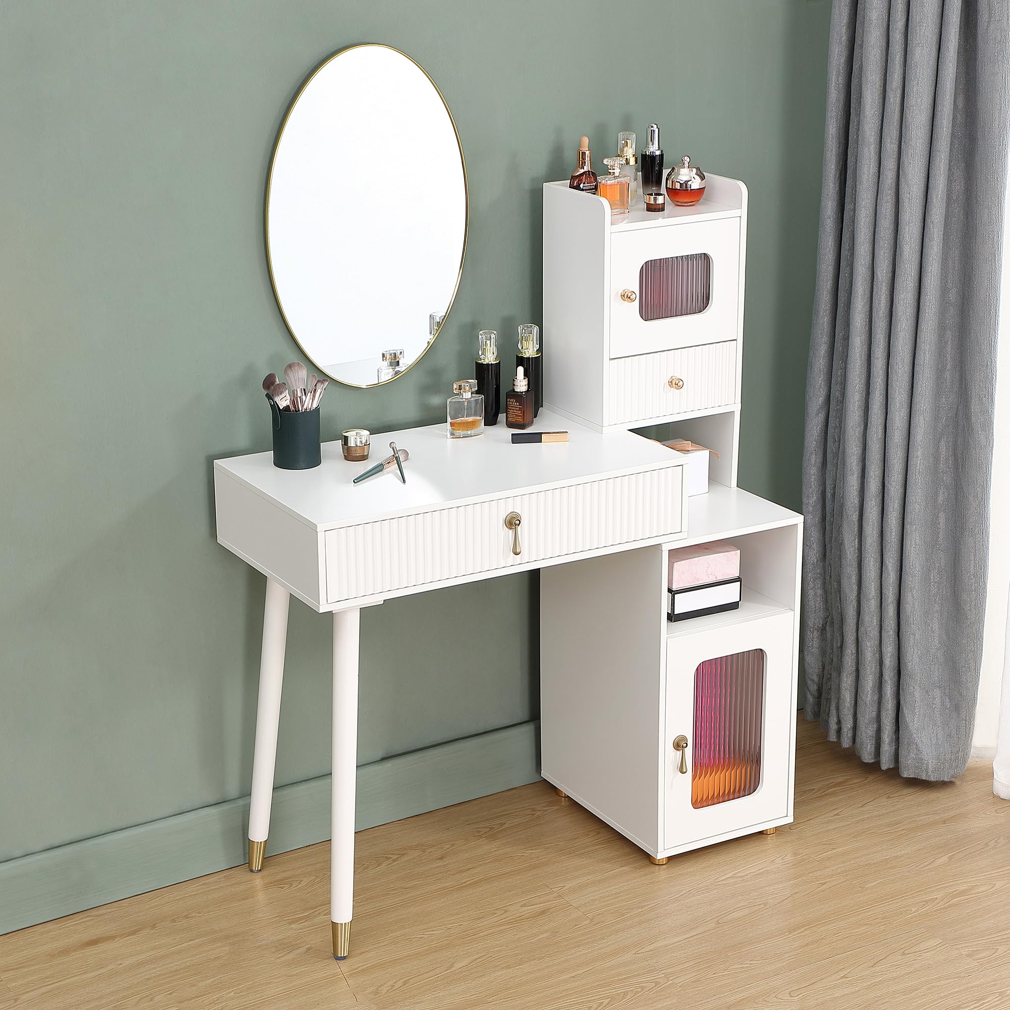 LUKYRA White Vanity Makeup Table with Drawers Makeup Desk with Storage Cabinet, Dressing Table for Women Girls(Without Mirror)