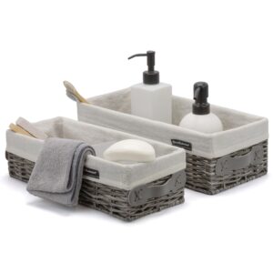 brookstone [2 piece set] wicker storage basket with crafted side handles, boho organization and storage, woven decorative shelf bin, over the toilet paper reserve, suitable for any home décor style