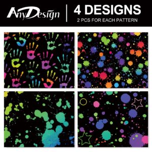 AnyDesign 12 Sheet Colorful Wrapping Paper 4 Design Black Neon Art Packaging Paper Folded Flat DIY Art Craft Paper for Glow Party Birthday Party Baby Shower DIY Gift Wrap, 19.7 x 27.6 Inch