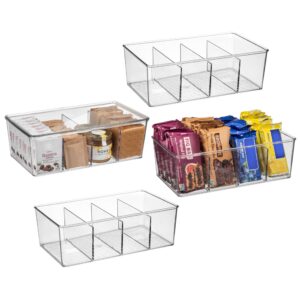 clearspace plastic pantry organization and storage bins with dividers & lids – perfect kitchen organization or kitchen storage – fridge organizer, refrigerator bins, cabinet organizers, 4 pack