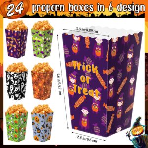 Roshtia 24 Pcs Halloween Theme Party Popcorn Favor Boxes in 6 Designs Trick or Treating Snack Treat Box Candy Cookie Container Event Party Favor Supplies, Halloween Snacks (Figure)