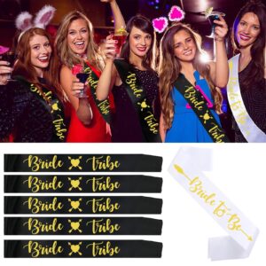 Set Bachelorette Party Decorations:1 Bride to Be Sash and 7 Bride Tribe Sashes, Bridal Shower Decorations, Wedding Party Favors (Black 8 Pcs) - Bridal Shower Supplies 8pcs - Bridal Shower Party 8pcs