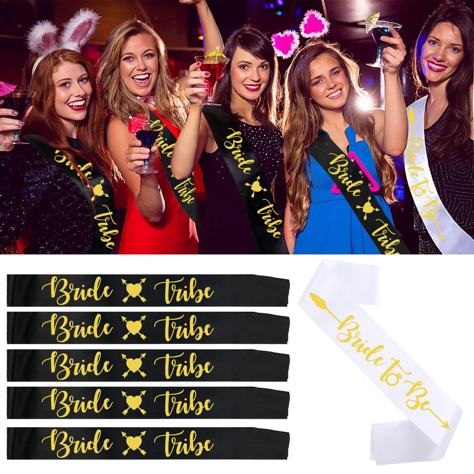 Set Bachelorette Party Decorations:1 Bride to Be Sash and 7 Bride Tribe Sashes, Bridal Shower Decorations, Wedding Party Favors (Black 8 Pcs) - Bridal Shower Supplies 8pcs - Bridal Shower Party 8pcs