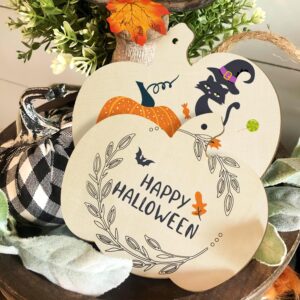 Large Size 7inch Wooden Halloween Thanksgiving Ornaments to Paint, DIY Blank Unfinished Pumpkin Wood Discs Ornament for Crafts Hanging Autumn Decorations 10PCS