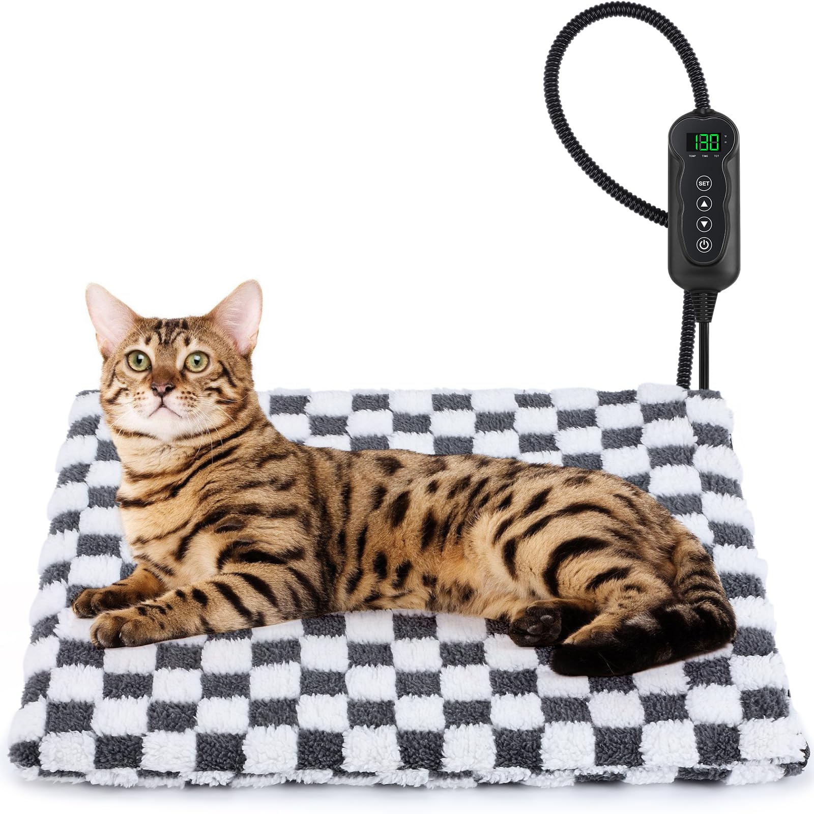 MIXJOY Heated Cat Bed, 11 Adjustable Temperature Cat Heating Pad Indoor with Timer, Pet Heating Pad for Cats Dogs, Electric Dog Heating Pad with Washable Cover, Heated Pet bed-18''x16'', Small