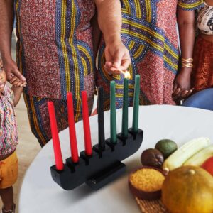 Zubebe 10 Pcs Kwanzaa Kinara Set 3 Red 3 Green 1 Black Kwanzaa Candles Set Black Kwanzaa Kinara Bamboo Table Mat Kwanzaa Candle Holder Wooden Wine Goblet for Kwanzaa Celebration Decoration