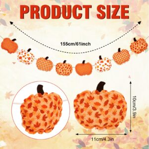 Whaline 3D Pumpkins Banner Fall Harvest Garland Pre-Assembled Plaid Maple Leaf Dot Pumpkin Fabric Banner Holiday Hanging Decorations for Autumn Thanksgiving Party Supplies Home Decor