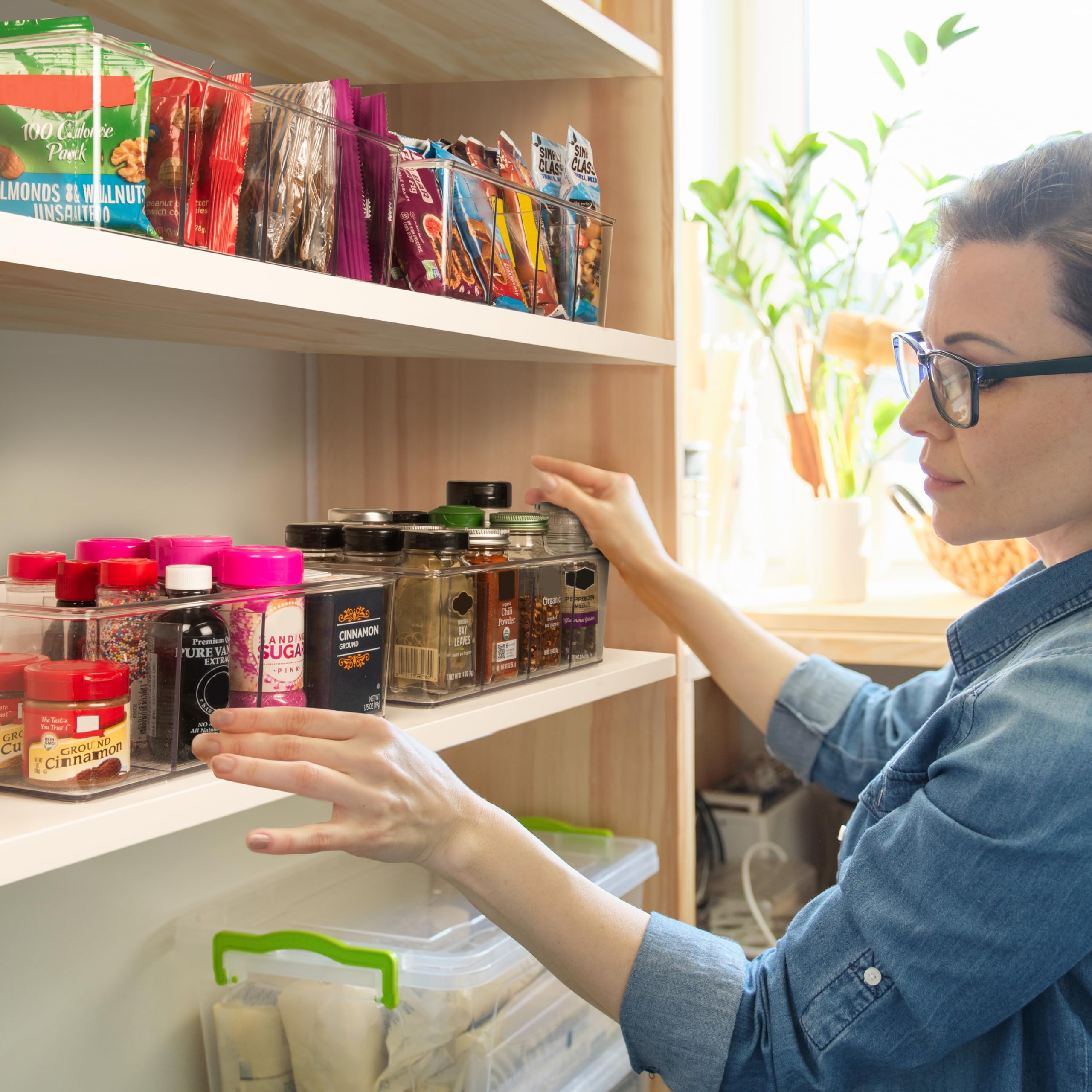 ClearSpace Plastic Pantry Organization and Storage Bins with Dividers & Lids – Perfect Kitchen Organization or Kitchen Storage – Fridge Organizer, Refrigerator Bins, Cabinet Organizers, 4 Pack