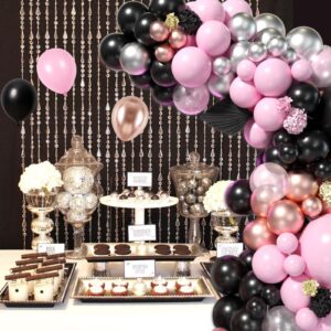 Biapian Pink and Black Balloon Arch Kit, 119Pcs Pink Rose Gold Silver Balloon Garland Transparent Latex Balloons Chrome Balloon Helium for Birthday Baby Shower Graduation Wedding Party Decorations