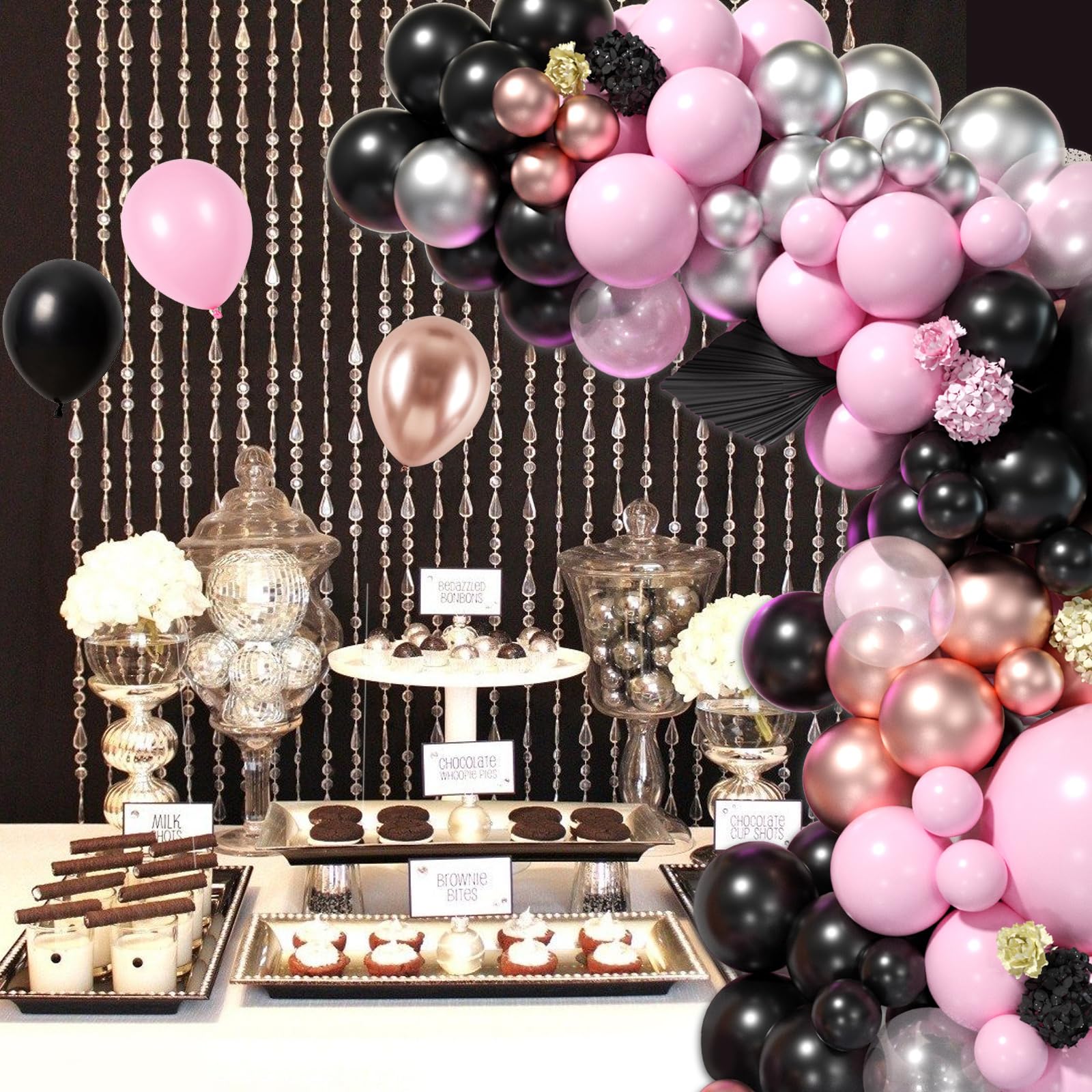 Biapian Pink and Black Balloon Arch Kit, 119Pcs Pink Rose Gold Silver Balloon Garland Transparent Latex Balloons Chrome Balloon Helium for Birthday Baby Shower Graduation Wedding Party Decorations