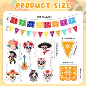 30 Pcs Day of the Dead Decorations Set Altar De Ofrendas Marigold Garland Mexican Banners Serape Tablecloth Skull Hanging Swirl Monarch Butterfly for Dia De Los Muertos Fiesta Party(Orange)