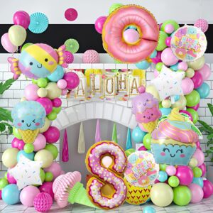 10Pcs Ice Cream Balloons, Ice Cream Donut Candy Birthday Number Mylar Foil Balloon Ice Cream Theme 8th Birthday Party Supplies Decorations (8th)