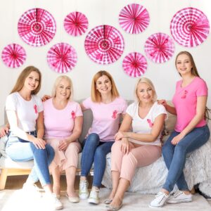 Outus 9 Pcs Breast Cancer Awareness Paper Fans Pink Ribbon Hanging Decorations Breast Cancer Hanging Paper Fans Ceiling Wall Garland for Pink Breast Cancer Party Decorations and Supplies