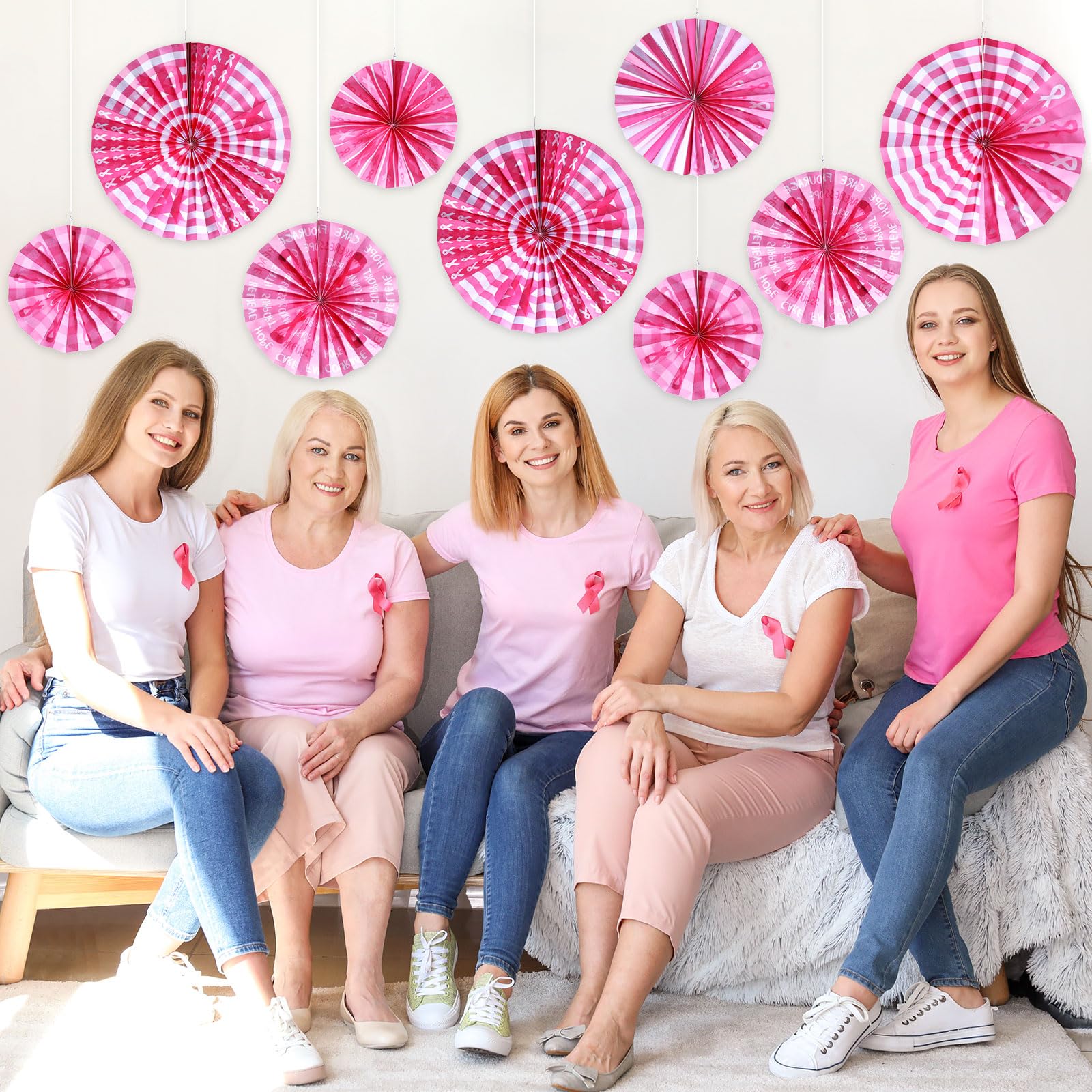 Outus 9 Pcs Breast Cancer Awareness Paper Fans Pink Ribbon Hanging Decorations Breast Cancer Hanging Paper Fans Ceiling Wall Garland for Pink Breast Cancer Party Decorations and Supplies