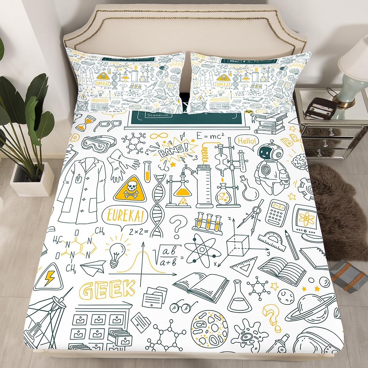 Erosebridal Science Formula Bed Sheets Set Chemical Subject Theme Sheet Set for Boys Girls Math Equation Sheets Teens Kids Math Geometry Science Fitted Sheet Mathematics Formula Flat Sheet Twin Size