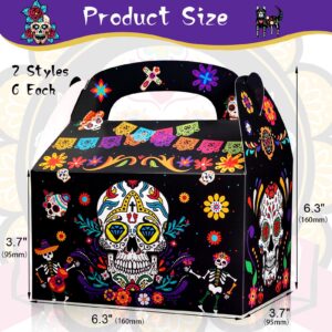 HOWAF Halloween Dia De Los Muertos Gift Boxes,12 pcs Day of The Dead Sugar Skull Treat Boxes for Dia De Los Muertos Mexican Themed Party Decoration Supplies