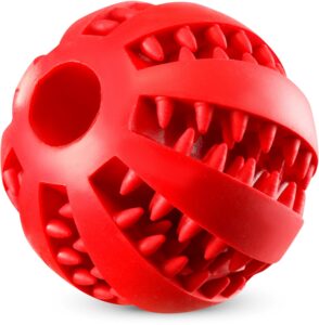 we rocks dog toy ball,nontoxic bite resistant teething toys balls for small dog and puppy cat, dog pet food treat feeder chew tooth cleaning ball exercise game dog ball (red)