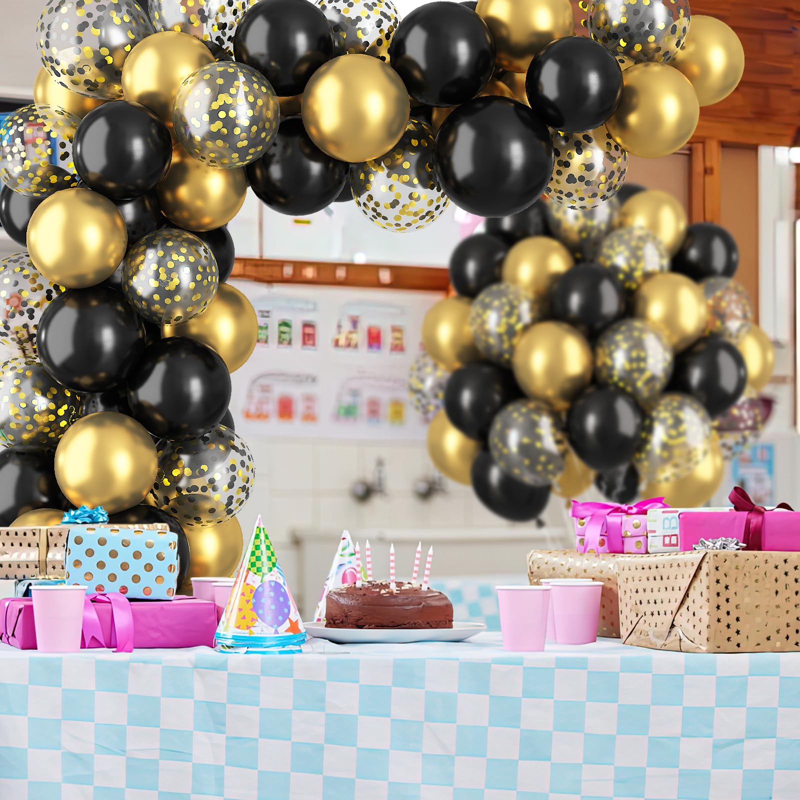 Black and Gold Balloons 60pcs 12 Inches with Black Gold Confetti Balloons, Metallic Gold and Black Birthday Balloons with Ribbons for Wedding, Baby Shower, Graduation Black Gold Party Decorations